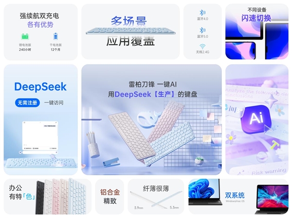 L AI多模无线刀锋键盘一键直达DeepSeek开元棋牌试玩78键轻巧办公助手 雷柏E9050(图7)